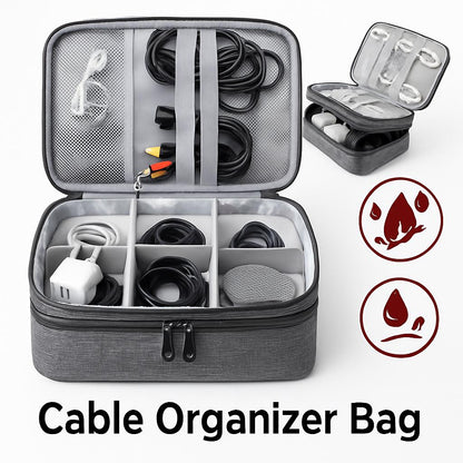 Gray Rectangular Cable Organizer Bag for Electronics