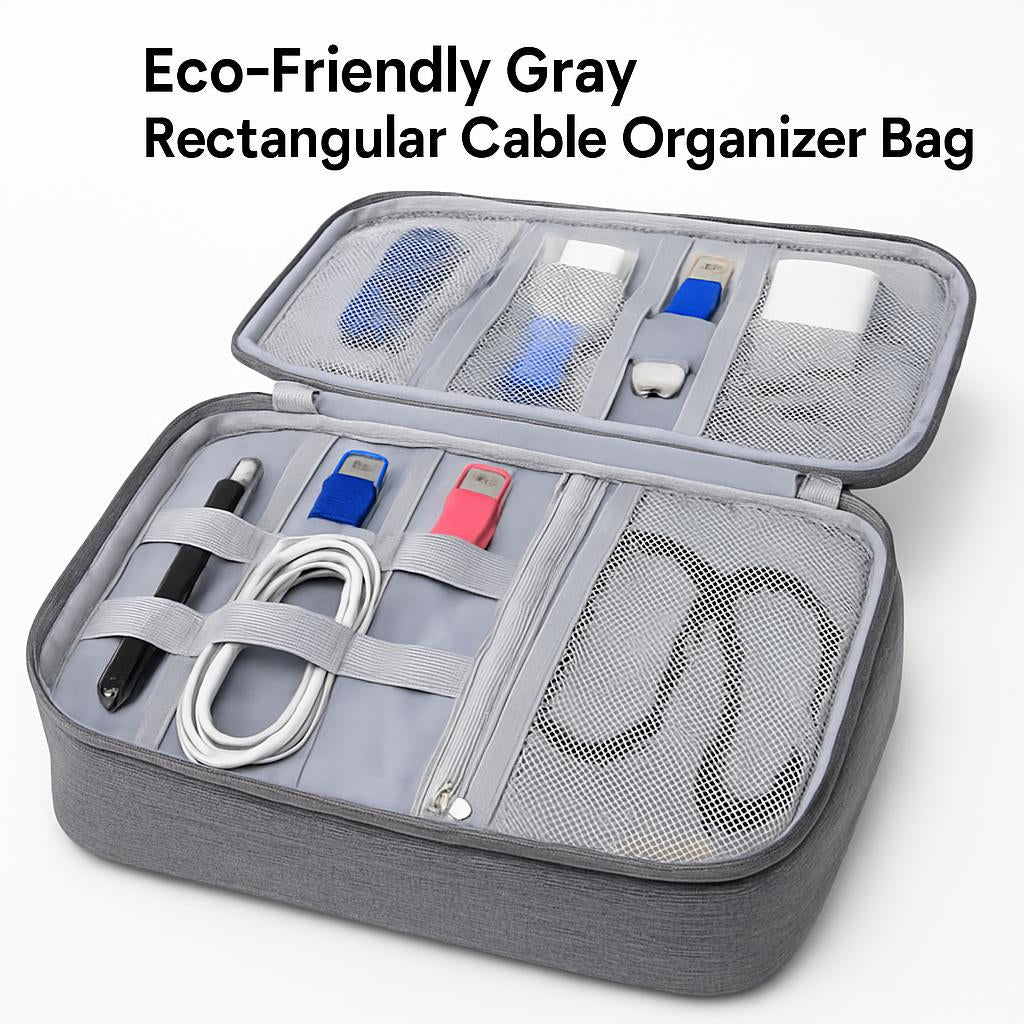 Eco-Friendly Gray Rectangular Cable Organizer Bag