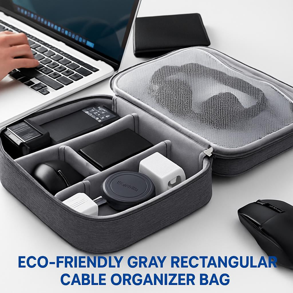 Eco-Friendly Gray Rectangular Cable Organizer Bag