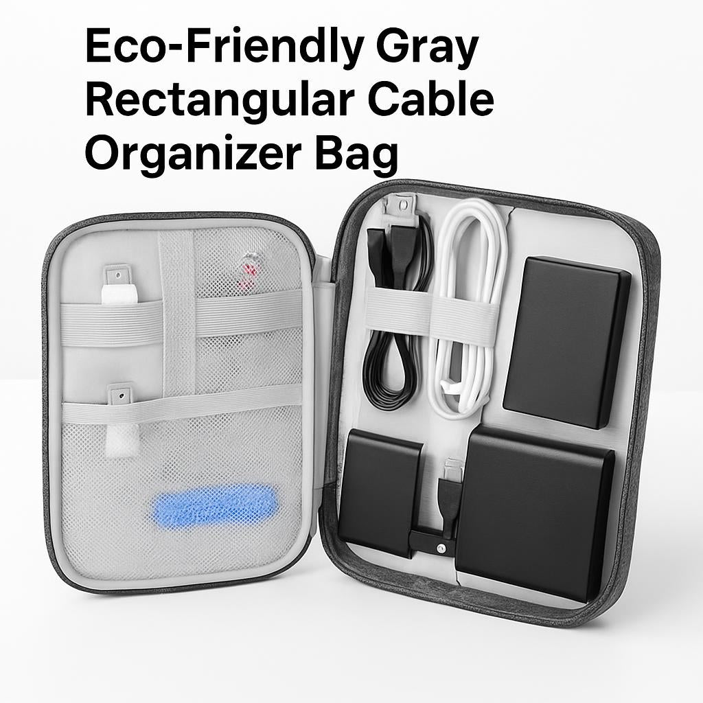 Eco-Friendly Gray Rectangular Cable Organizer Bag