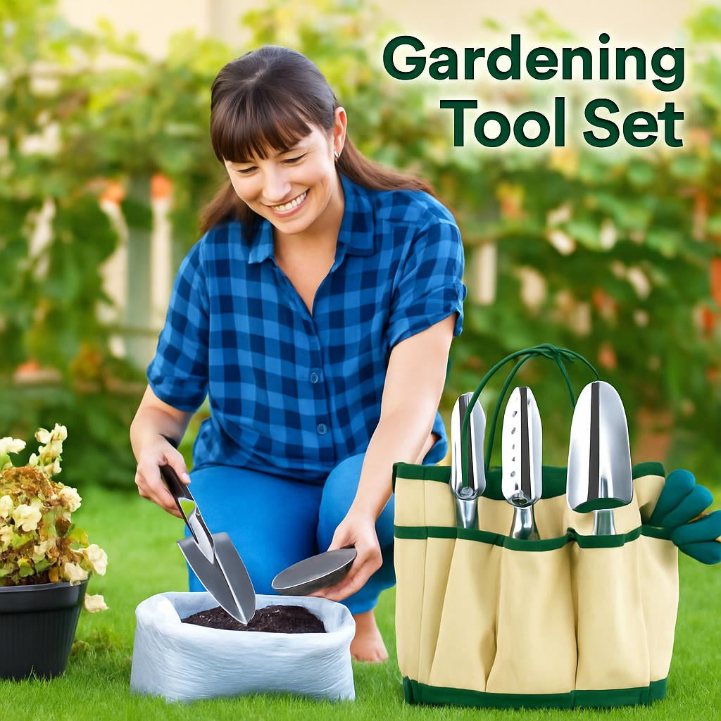 Eco-Friendly Gardening Tool Set with Durable Aluminum Tools and Reusable Bag