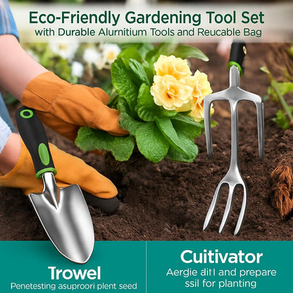Eco-Friendly Gardening Tool Set with Durable Aluminum Tools and Reusable Bag