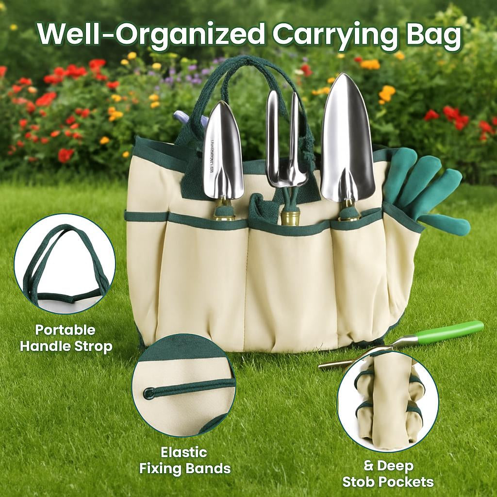 Eco-Friendly Gardening Tool Set with Durable Aluminum Tools and Reusable Bag