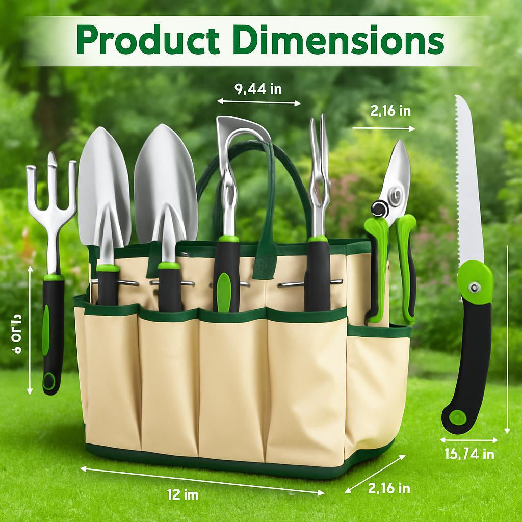 Eco-Friendly Gardening Tool Set with Durable Aluminum Tools and Reusable Bag