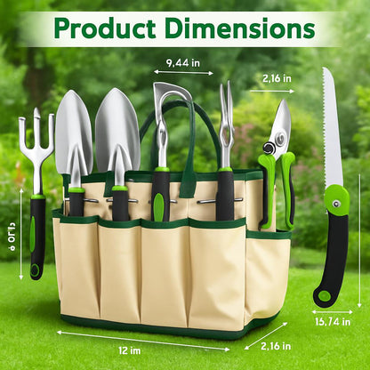 Eco-Friendly Gardening Tool Set with Durable Aluminum Tools and Reusable Bag