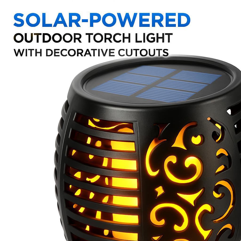 Solar-Powered Outdoor Torch Light with Decorative Cutouts