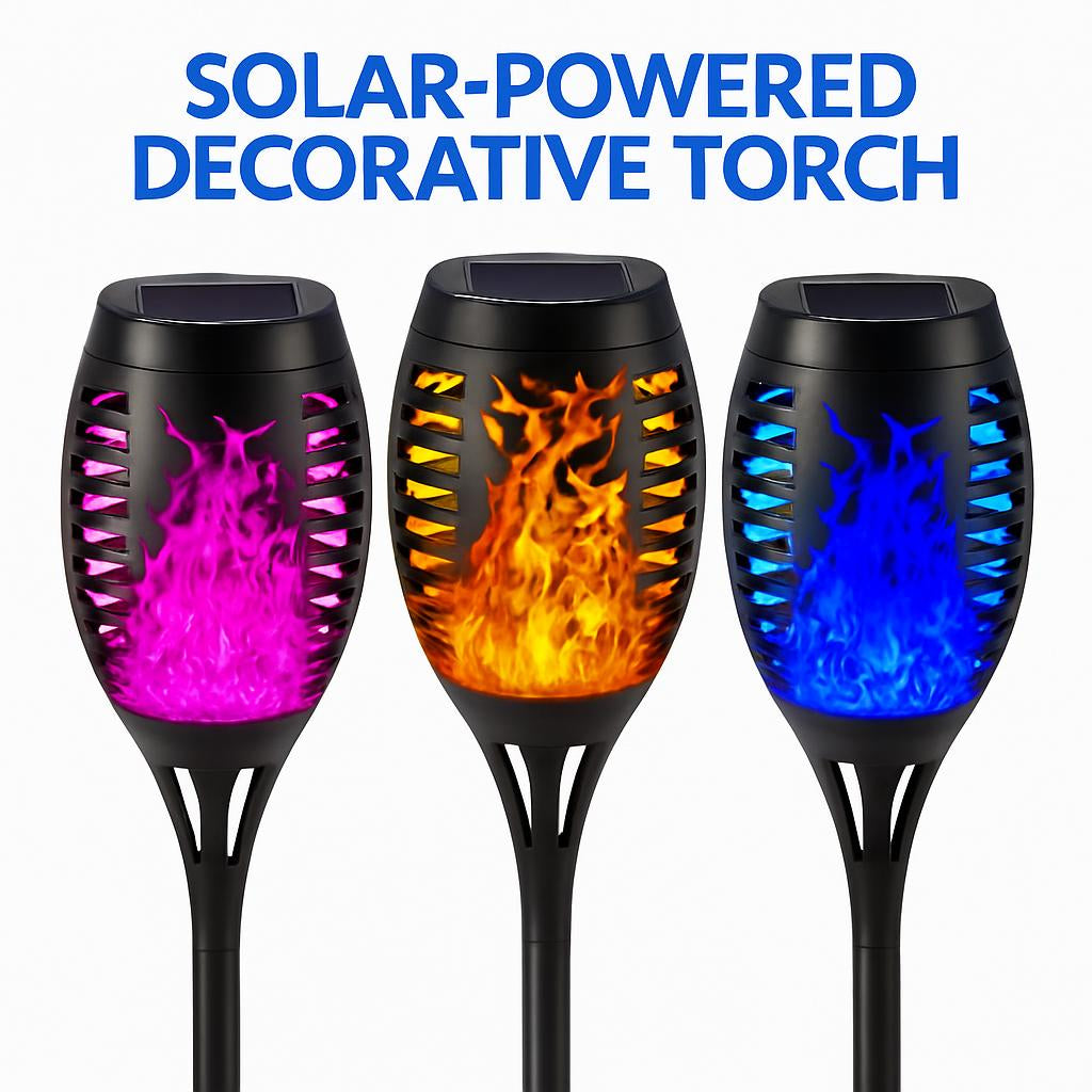 Solar-Powered Outdoor Torch Light with Decorative Cutouts