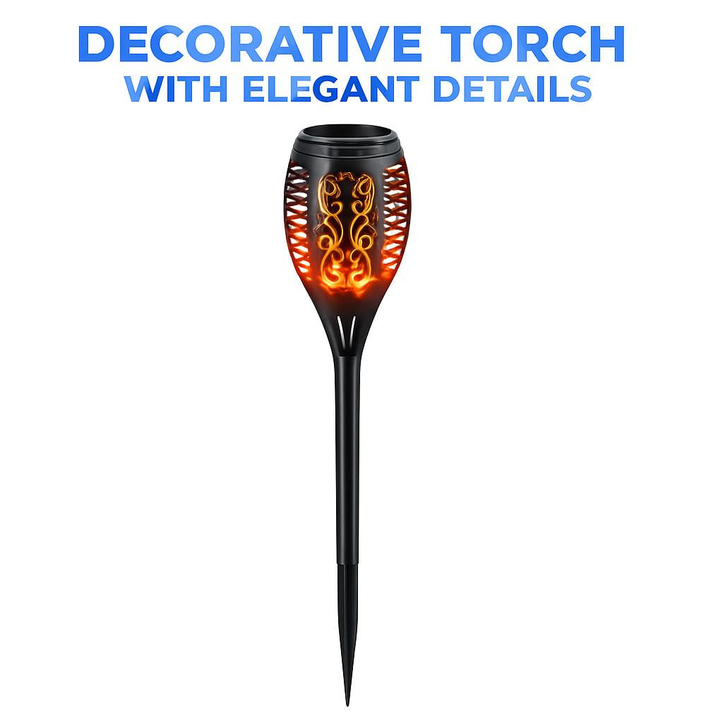 Solar-Powered Outdoor Torch Light with Decorative Cutouts