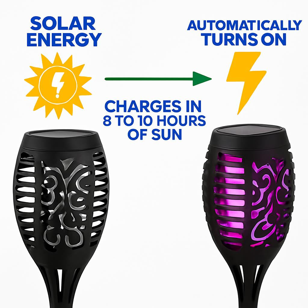 Solar-Powered Outdoor Torch Light with Decorative Cutouts