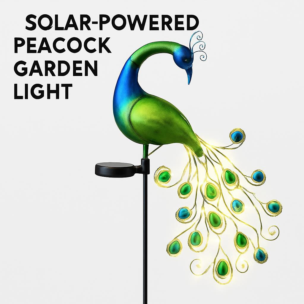 Solar-Powered Peacock Garden Light in Green and Blue