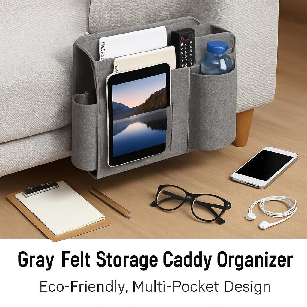 Gray Felt Storage Caddy Organizer with Multiple Pockets