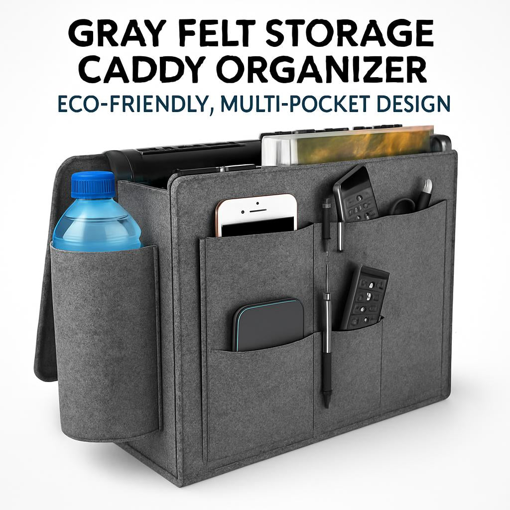 Gray Felt Storage Caddy Organizer - Eco-Friendly, Multi-Pocket Design