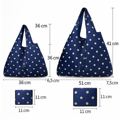 Eco-Friendly Reusable Shopping Bags - Blue Polka Dots & Cat Pattern