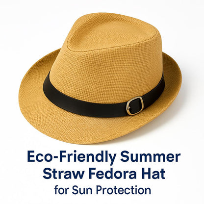 Eco-Friendly Summer Straw Fedora Hat for Sun Protection