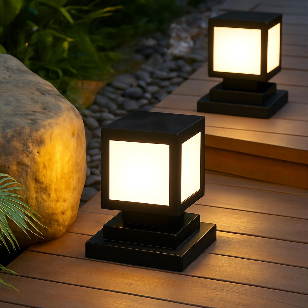Solar-Powered Outdoor Pathway Lights with Square Lantern Design