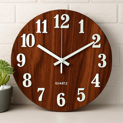Eco-Friendly Wooden Analog Wall Clock with Brown and White Design