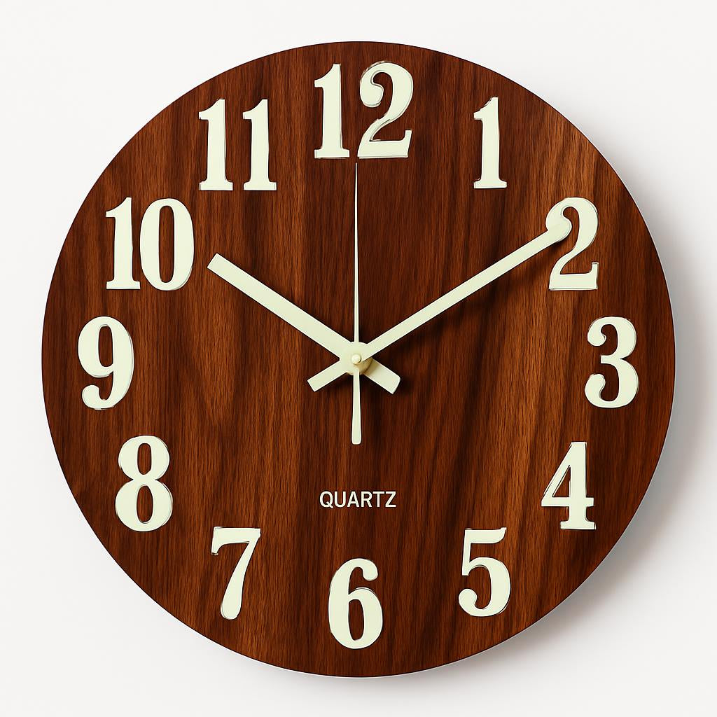 Glow in the Dark Wooden Wall Clock - Eco-Friendly Home Decor