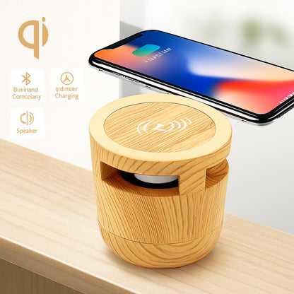 Eco-Friendly Bluetooth Speaker with Wireless Charging in Light Wood Grain