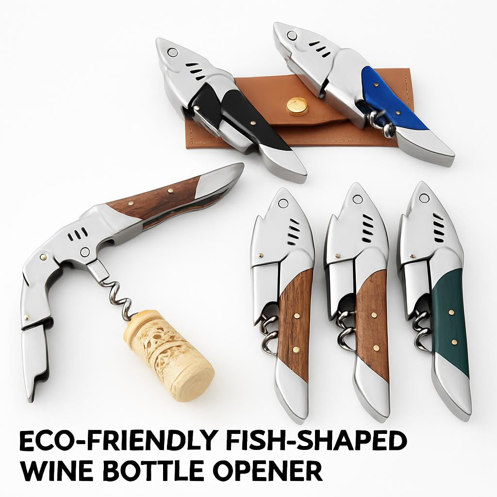Eco-Friendly Fish-Shaped Corkscrew and Bottle Opener with Wooden Handle