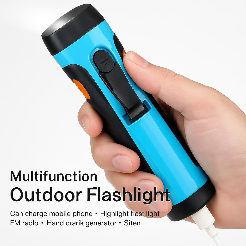 Multifunction Hand Crank Flashlight with Radio and Siren