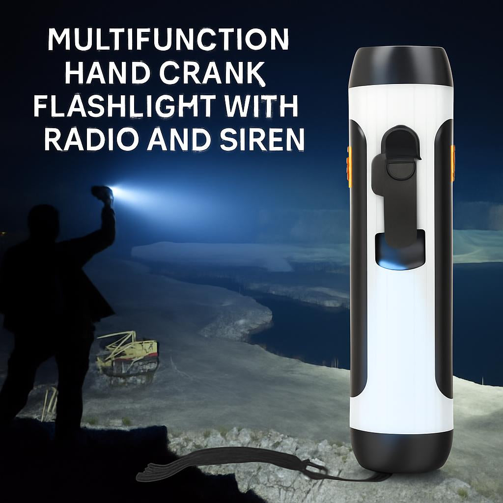 Multifunction Hand Crank Flashlight with Radio and Siren