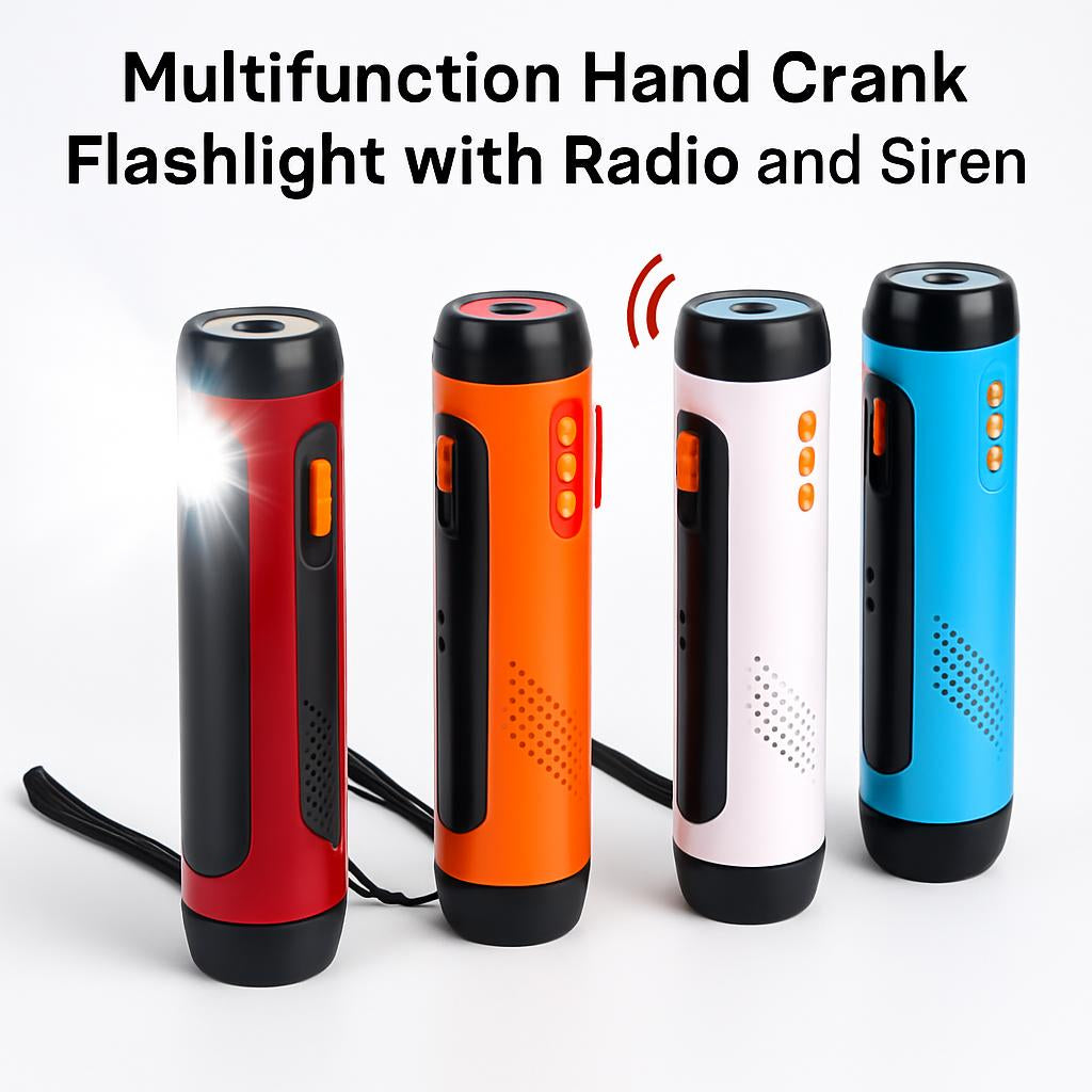 Multifunction Hand Crank Flashlight with Radio and Siren