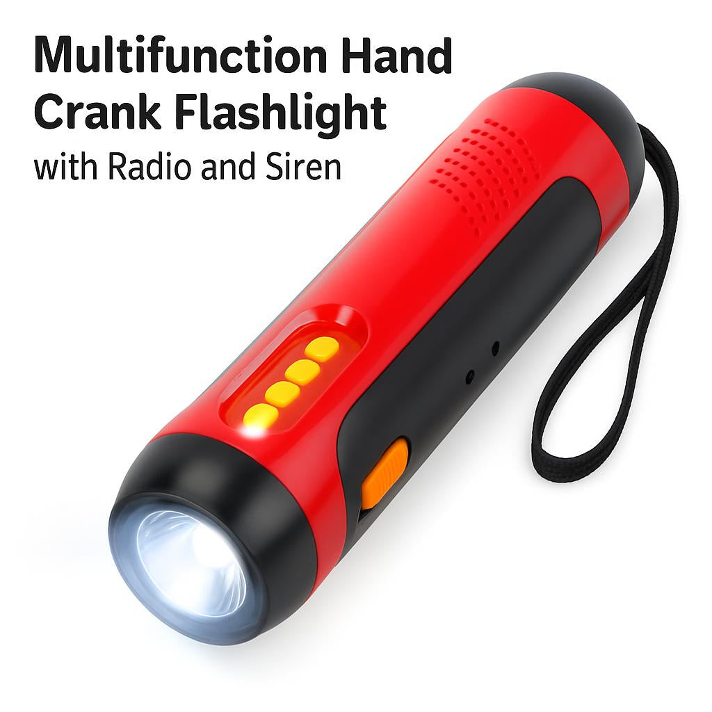 Multifunction Hand Crank Flashlight with Radio and Siren