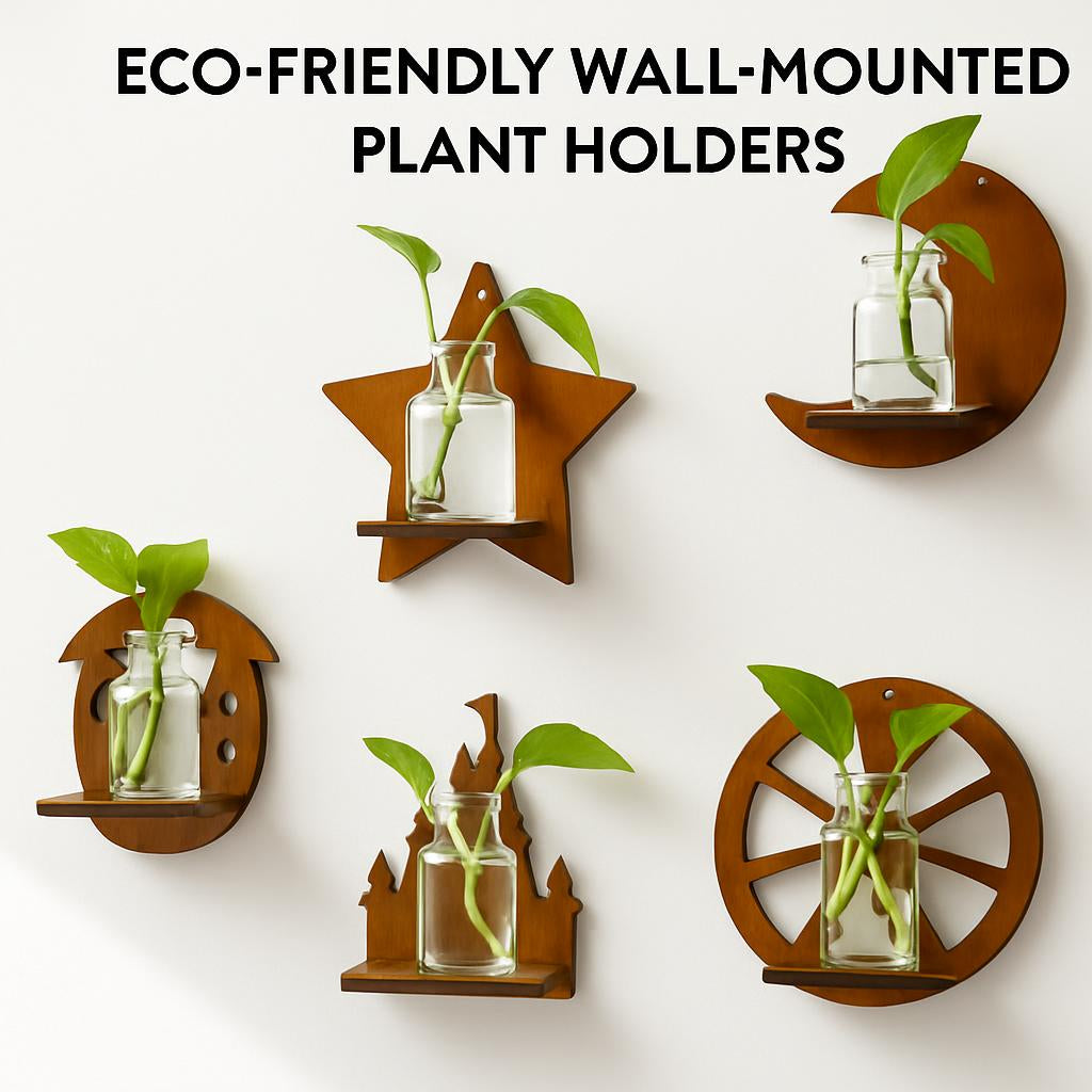 Eco-Friendly Wall-Mounted Plant Holders in Wood and Glass