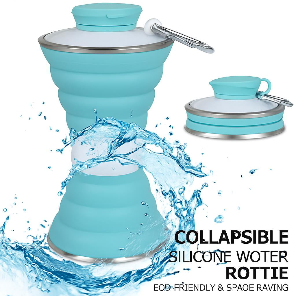 Light Blue Collapsible Silicone Water Bottle with Accordion Design