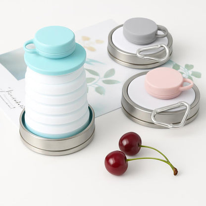 Light Blue Collapsible Silicone Water Bottle - Eco-Friendly & Space-Saving