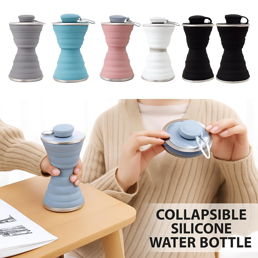 Light Blue Collapsible Silicone Water Bottle - Eco-Friendly & Space-Saving