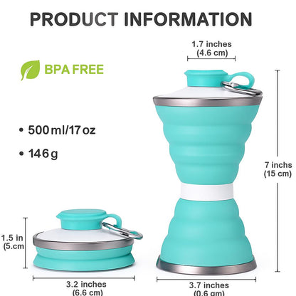 Light Blue Collapsible Silicone Water Bottle - Eco-Friendly & Space-Saving