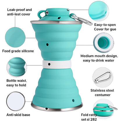Light Blue Collapsible Silicone Water Bottle - Eco-Friendly & Space-Saving