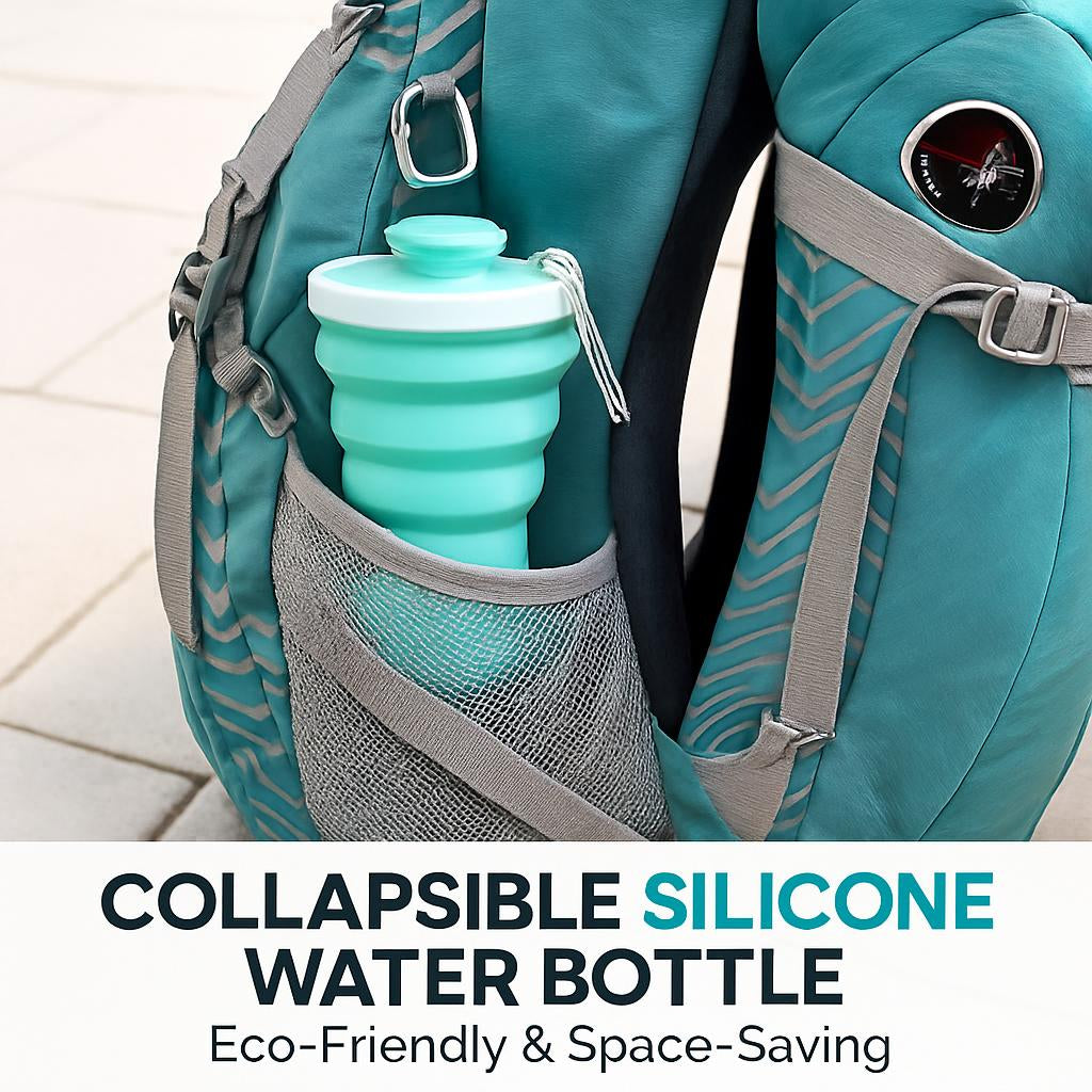 Light Blue Collapsible Silicone Water Bottle - Eco-Friendly & Space-Saving