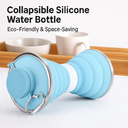 Light Blue Collapsible Silicone Water Bottle - Eco-Friendly & Space-Saving