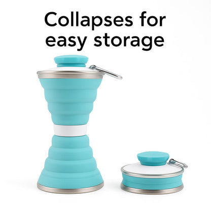 Light Blue Collapsible Silicone Water Bottle - Eco-Friendly & Space-Saving