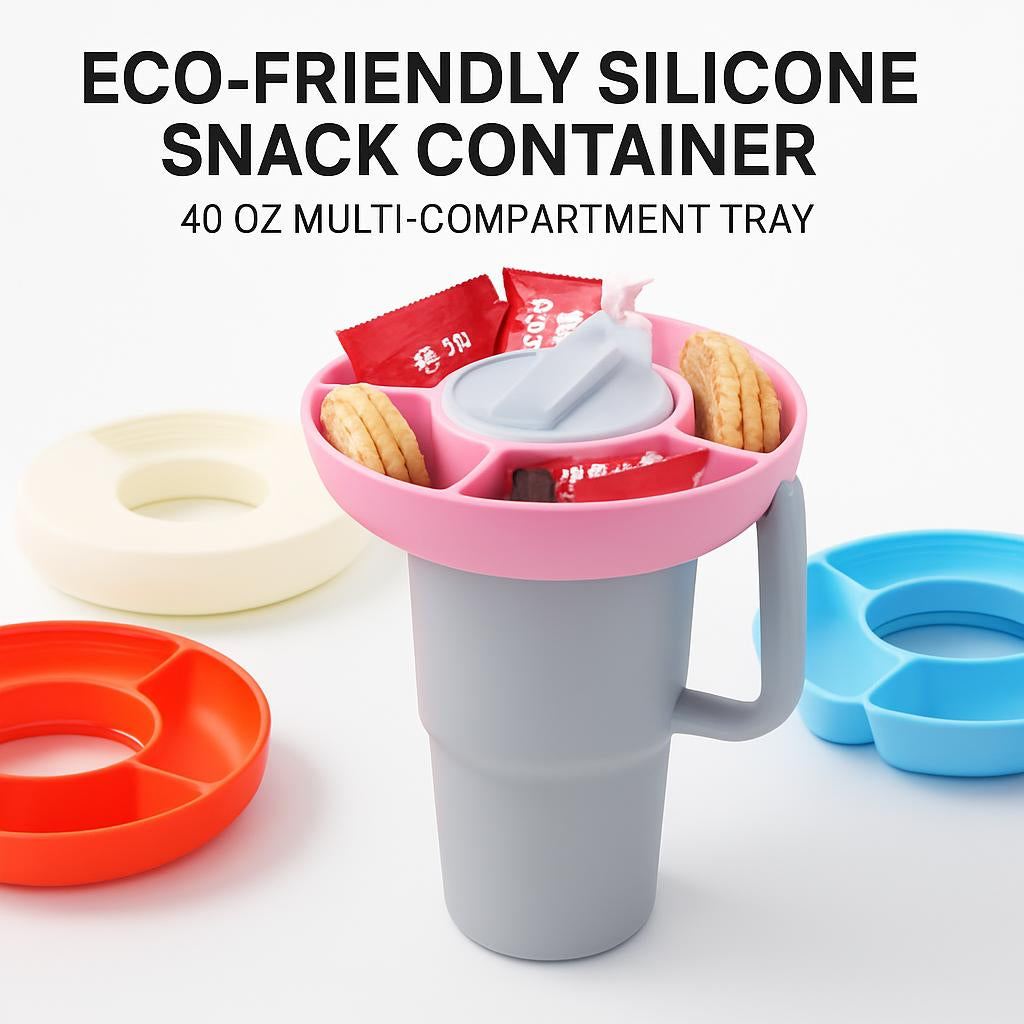 Eco-Friendly Silicone Snack Container - 40 oz Multi-Compartment Tray