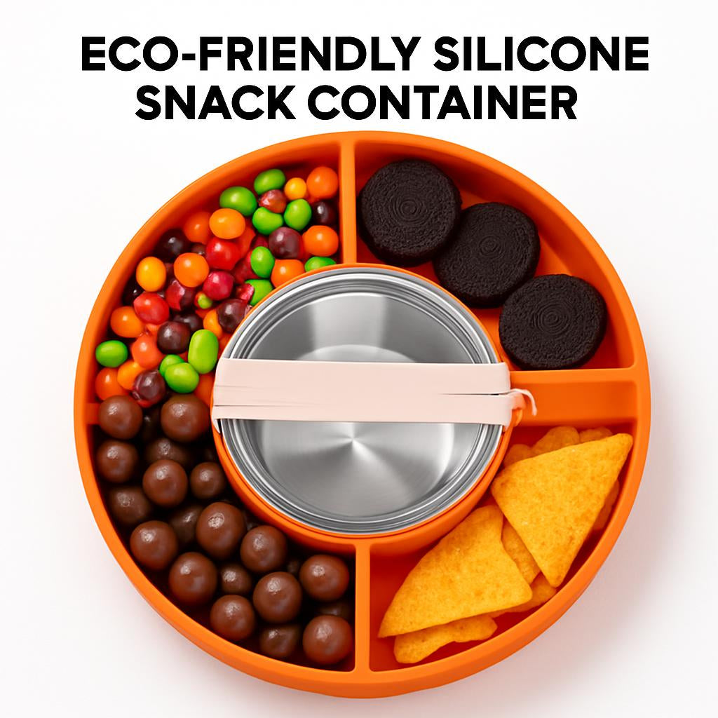 Eco-Friendly Silicone Snack Container - 40 oz Multi-Compartment Tray