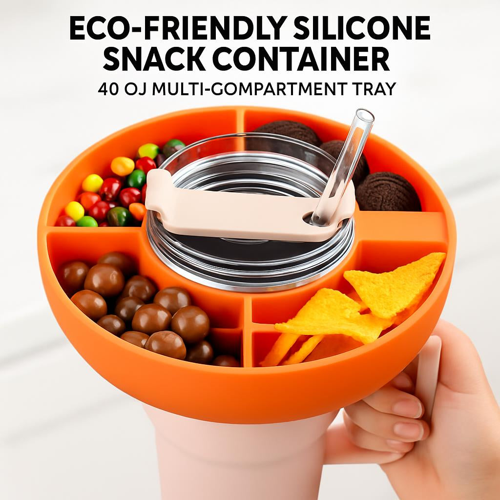 Eco-Friendly Silicone Snack Container - 40 oz Multi-Compartment Tray