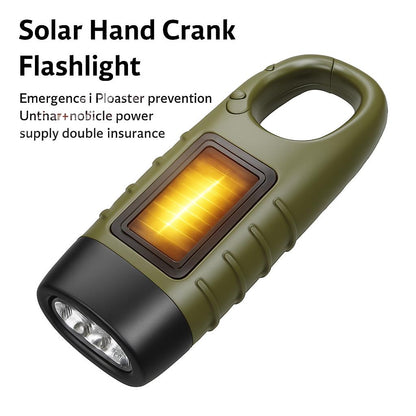 Solar Hand Crank Flashlight in Olive Green with Black Accents