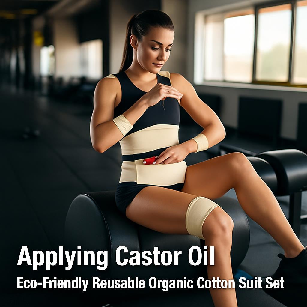 Reusable Castor Oil Pack Wrap in Beige with Black Accents