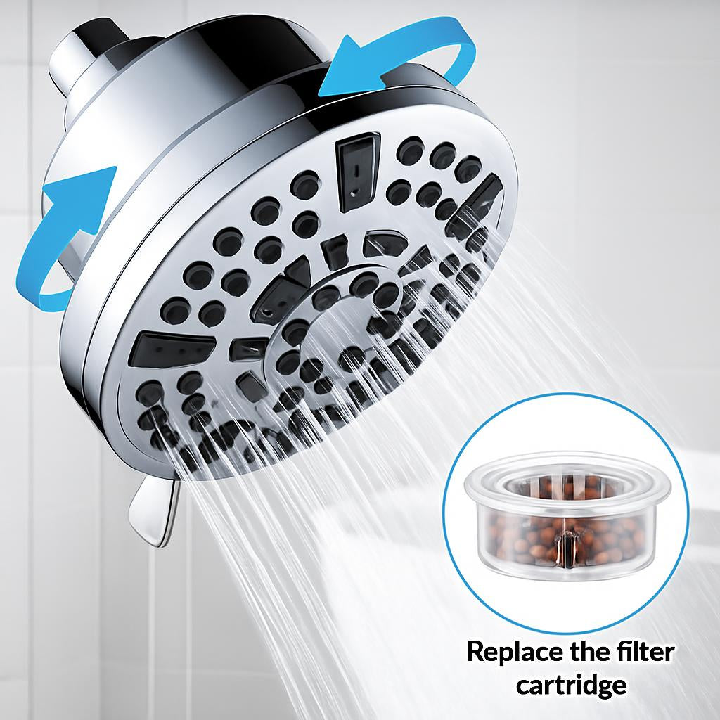 Water-Saving Showerhead with Filter Cartridge in Silver and Black