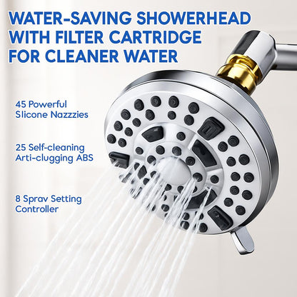 Water-Saving Showerhead with Filter Cartridge for Cleaner Water