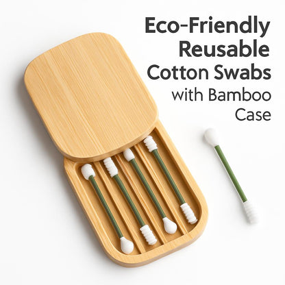 Eco-Friendly Reusable Cotton Swabs with Bamboo Case