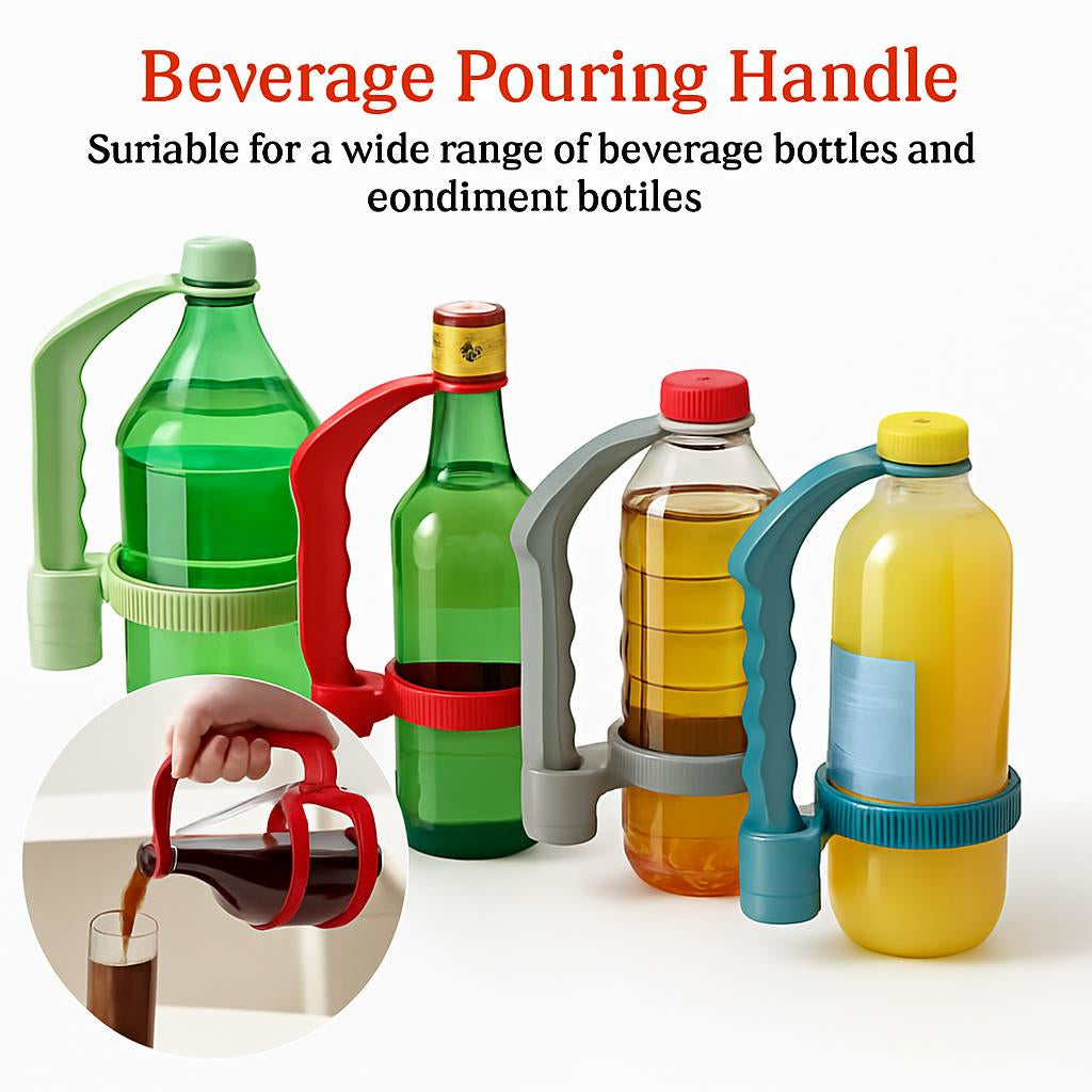 Ergonomic Reusable Bottle Pouring Handle in Green, Red, Gray, Blue