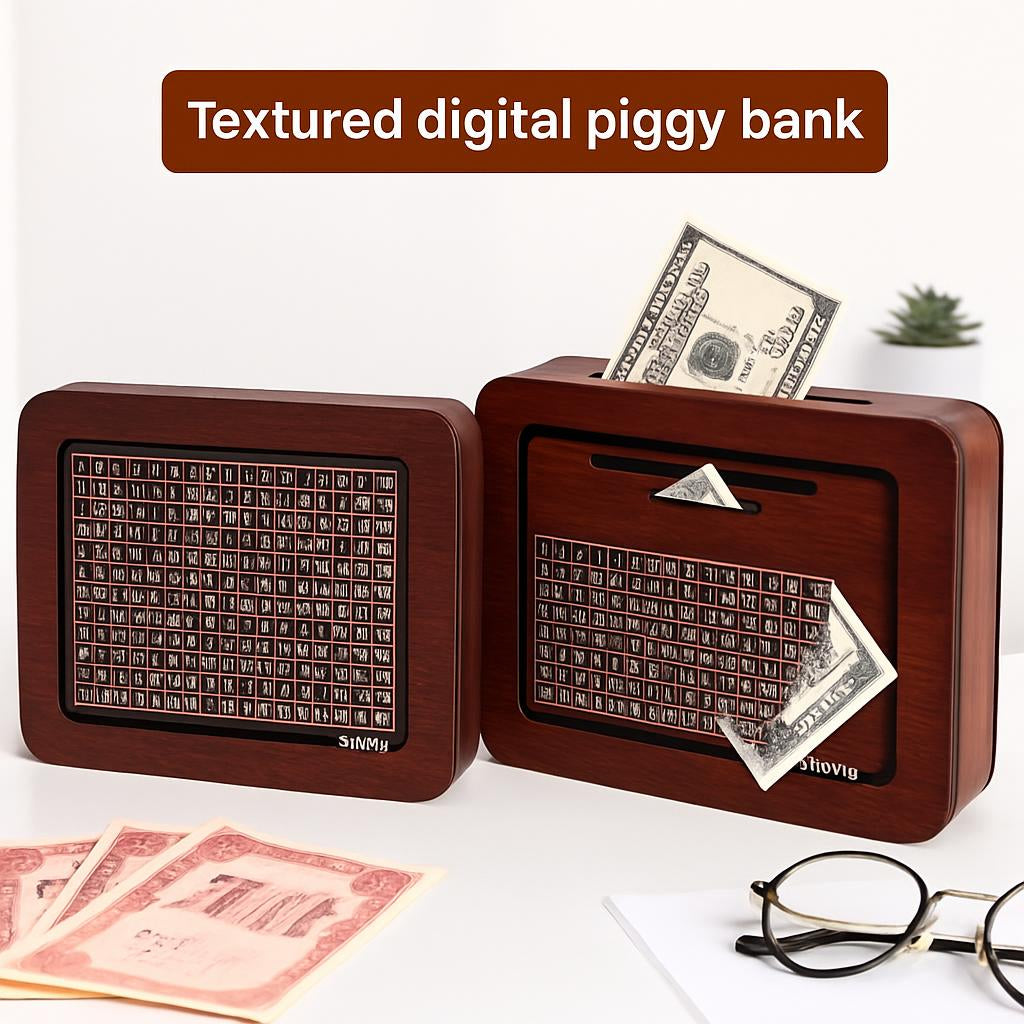 Eco-Friendly Digital Piggy Bank with Wood Grain Finish