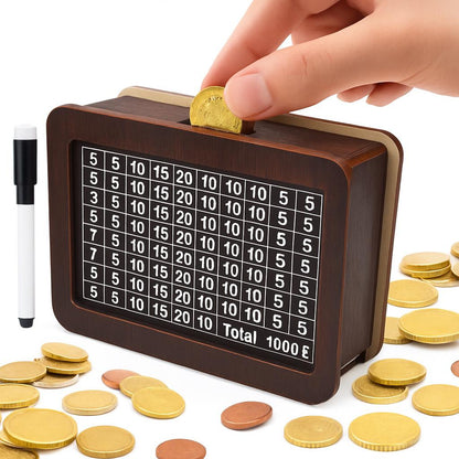Eco-Friendly Digital Piggy Bank - Sustainable Wood Grain Savings Box