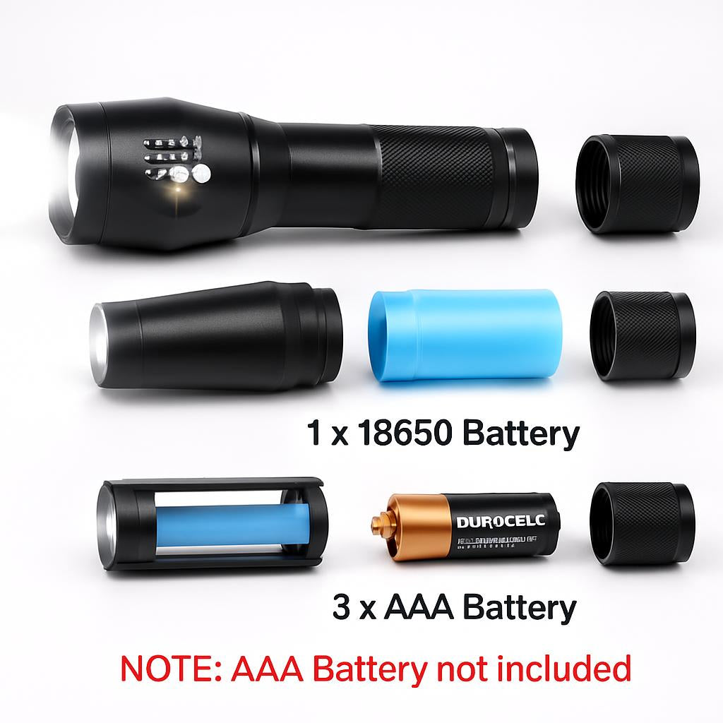 Tactical 5000 Lumens Rechargeable LED Zoom Flashlight