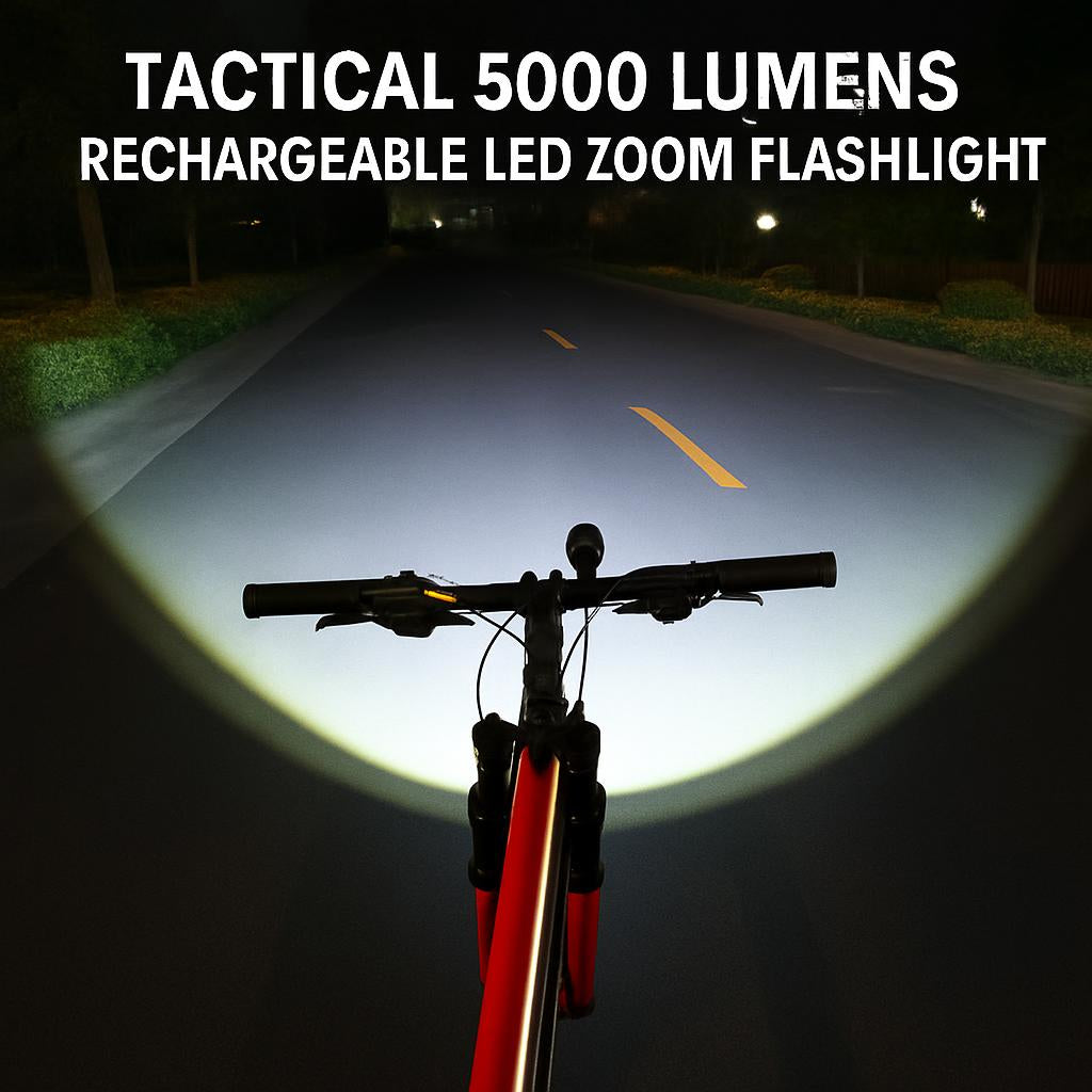 Tactical 5000 Lumens Rechargeable LED Zoom Flashlight