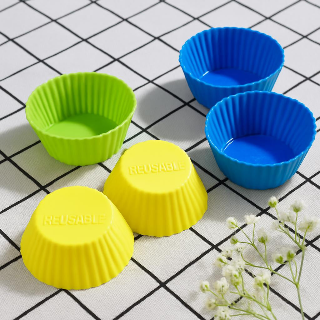 Eco-Friendly Silicone Baking Cups in Blue, Yellow, and Green